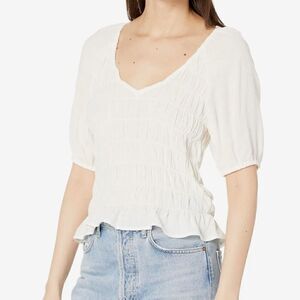 SANCTUARY Smocked V Neck Top White Size Small